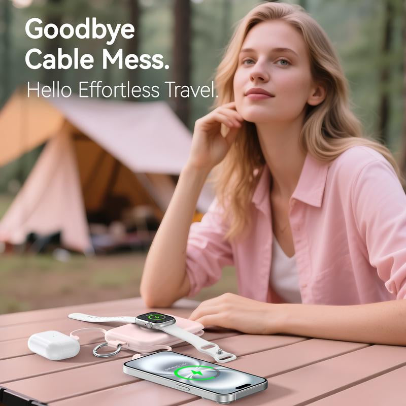 RORRY Portable Charger 10000Mah PD 20W Fast Charging Multifunctional Power Bank with Built-In Cables for Apple Watch & Iphone Compact Keychain Design Gift Idea