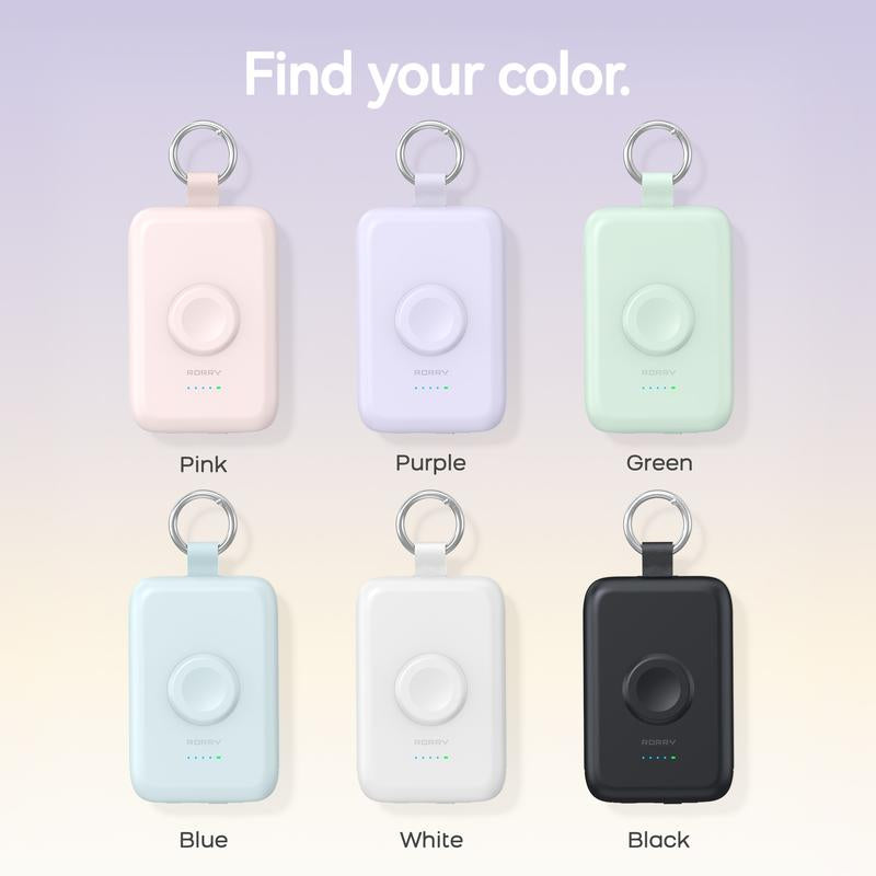 RORRY Portable Charger 10000Mah PD 20W Fast Charging Multifunctional Power Bank with Built-In Cables for Apple Watch & Iphone Compact Keychain Design Gift Idea