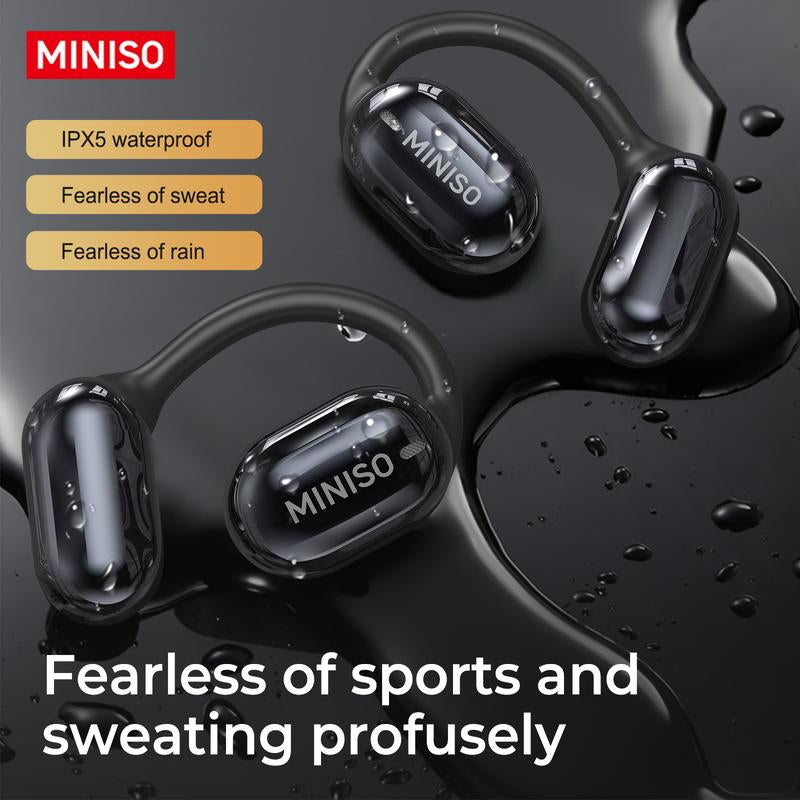 MINISO OWS Bluetooth Earphones, Digital Battery Display, Wireless Headset Headphones, IPX5 Waterproof & Sweatproof, Bluetooth for Gym, Traveling Gadgets, Gift Ideas for Men & Women