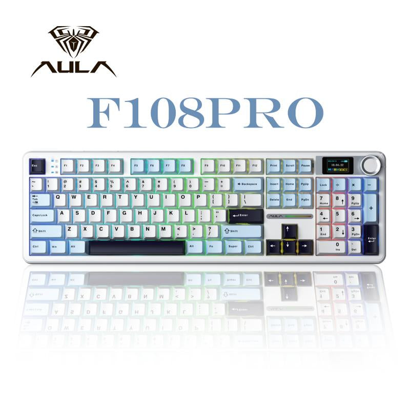 AULA F108 PRO Wireless Mechanical Gaming Keyboard - Full Size, 8000mAh Battery, RGB Backlit, Hot Swappable PBT Keycaps