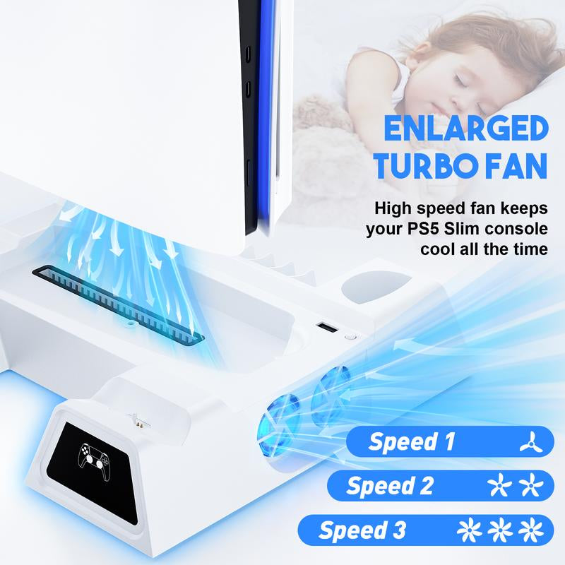Charging Base Cooling Bracket for PS5 Controller, Vertical Stand Cooling Fan, Cooling & Charging Station for Playstation 5 Controllers, Dual Controller Charger, Gaming Items, Gaming Products, Controller Charger, Game Peripherals