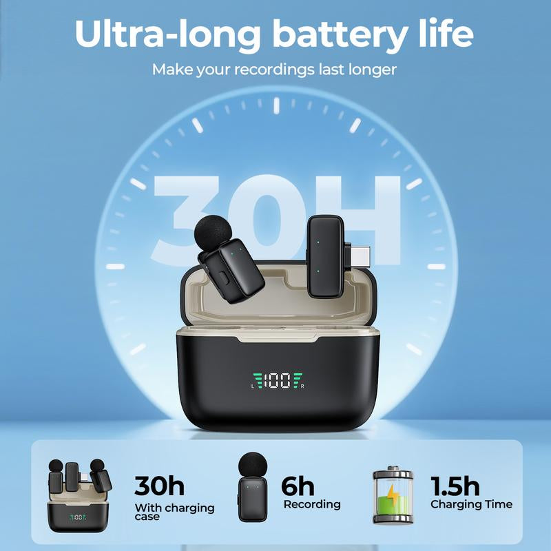 HITOZON Professional Wireless Lavalier Microphone for Smartphones,Plug-Play Lapel Mic with Innovative Al Voice Changing,Smart Noise Cancellation,Wireless Lapel Mic with Charging Case for Live Streaming,Interview,Podcast,Vlog