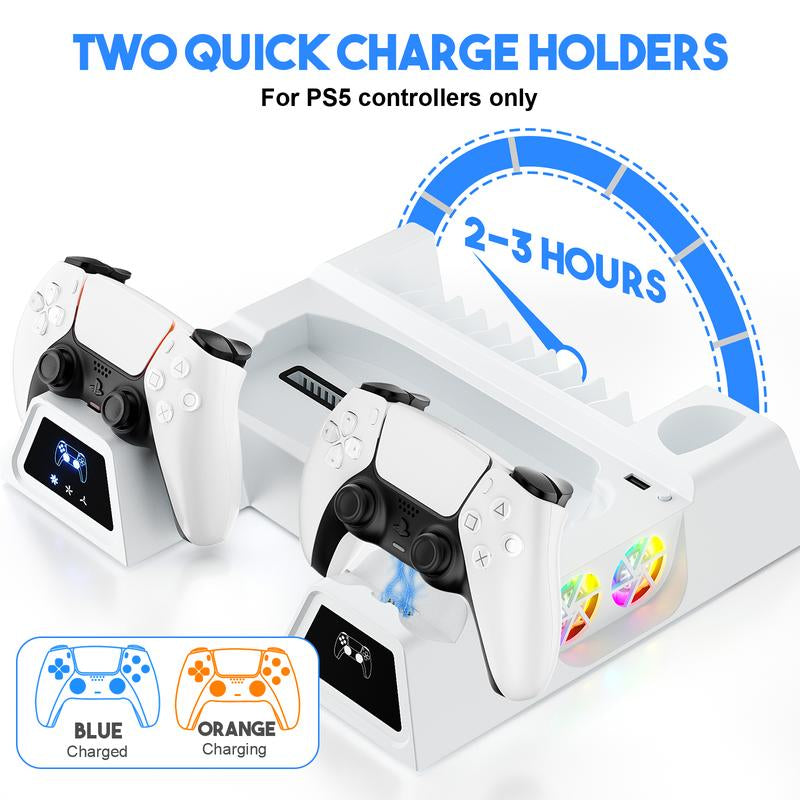 Charging Base Cooling Bracket for PS5 Controller, Vertical Stand Cooling Fan, Cooling & Charging Station for Playstation 5 Controllers, Dual Controller Charger, Gaming Items, Gaming Products, Controller Charger, Game Peripherals