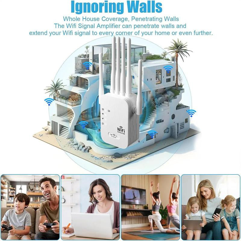 Wifi Extender 2025 with 6 Antennas, 1200Mbps Dual Band Booster, 12,000 Sq.Ft Coverage, Supports 100 Devices, Repeater & Ethernet Port