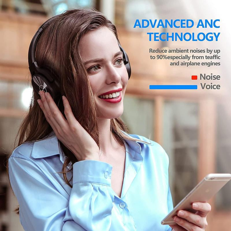 ZIHNIC PN9 Wireless Active Noise Cancelling Headphones - Waterproof, Long Battery Life, Adjustable Audio, Built-In Microphone, Foldable Red Gaming Headset