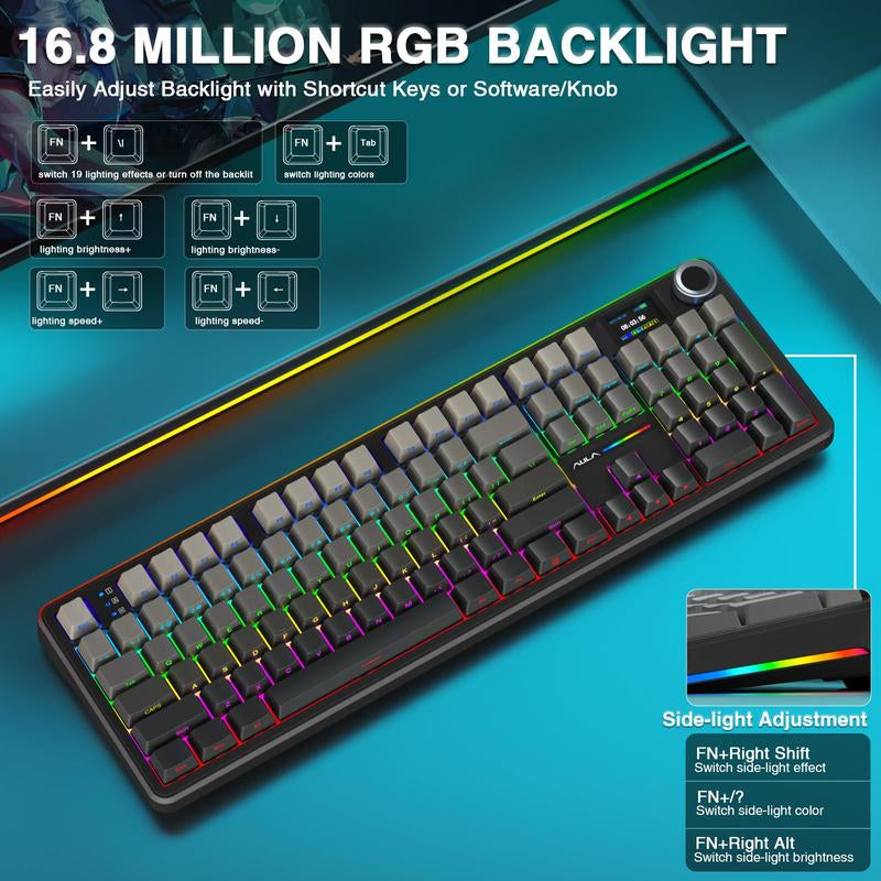 AULA F108 PRO Wireless Mechanical Gaming Keyboard - Full Size, 8000mAh Battery, RGB Backlit, Hot Swappable PBT Keycaps