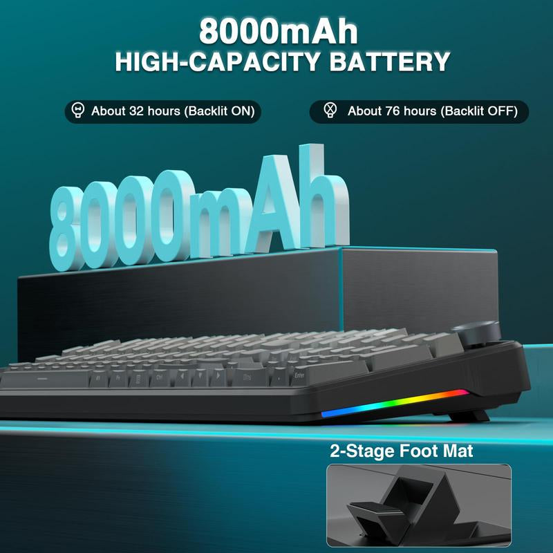 AULA F108 PRO Wireless Mechanical Gaming Keyboard - Full Size, 8000mAh Battery, RGB Backlit, Hot Swappable PBT Keycaps