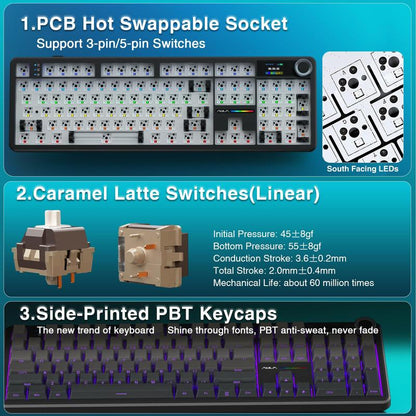 AULA F108 PRO Wireless Mechanical Gaming Keyboard - Full Size, 8000mAh Battery, RGB Backlit, Hot Swappable PBT Keycaps