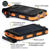 Orange Solar Power Bank 20000Mah Charging Portable Charger Phone External Battery with SOS Flashlight 2-USB Outdoor Power Bank