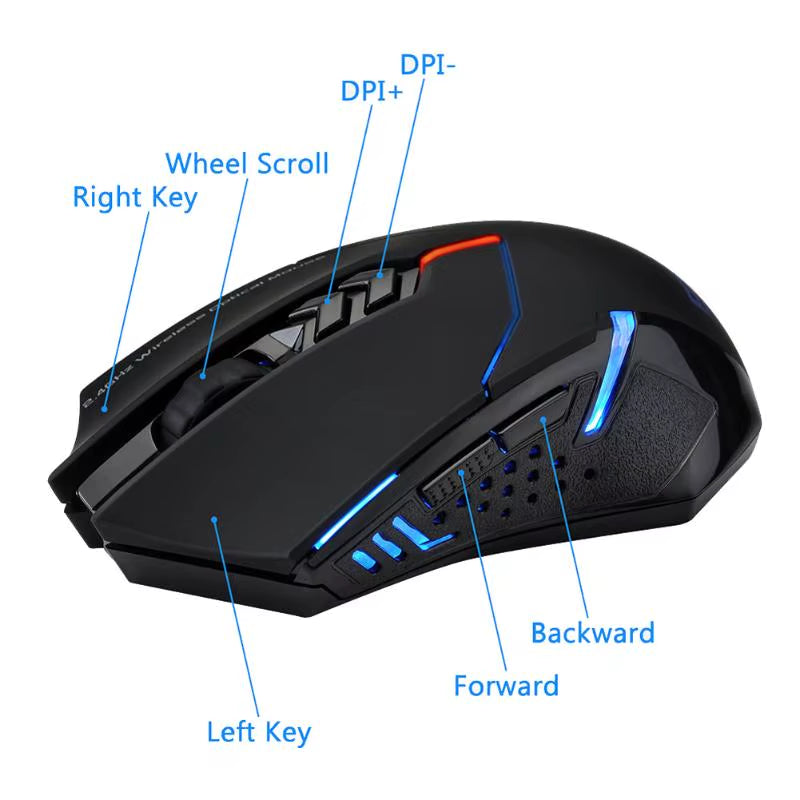 ET X-08 2000DPI Adjustable 7Button 2.4G Wireless Gaming Mouse Professional Wireless Gaming Mouse for Gamer Mute LED Mice for PC