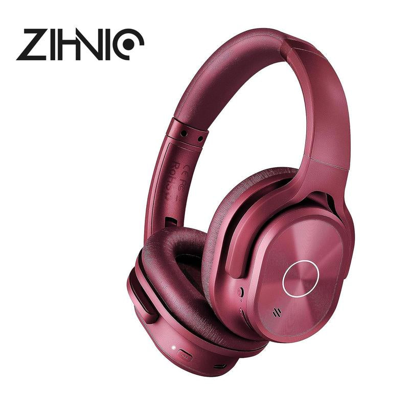ZIHNIC PN9 Wireless Active Noise Cancelling Headphones - Waterproof, Long Battery Life, Adjustable Audio, Built-In Microphone, Foldable Red Gaming Headset