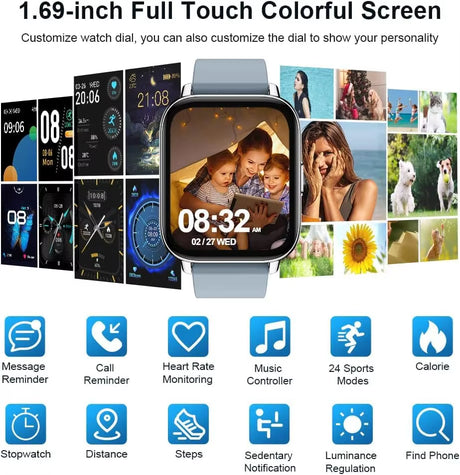 Smart Watch, Fitness Tracker 1.69" Touch Screen Smartwatch Fitness Watch Heart Rate Monitor/Pedometer/Sleep Monitor.