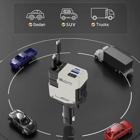 Retractable cable car charger Type-C model shown extended for Sedan, SUV, trucks