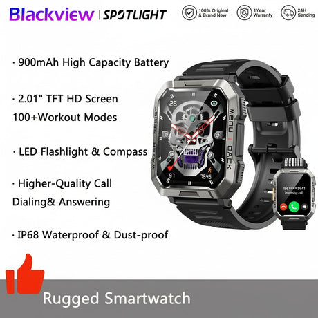 New Smart Watch 2.01'' HD Display Outdoor Men'S Watches with Emergency Lighting Bluetooth Call Waterproof Smartwatch