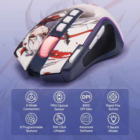 M612AK PRO RGB Gaming Mouse 8000 DPI Wired/Wireless Optical Mouse 9 Programmable Buttons 7 Backlit Modes