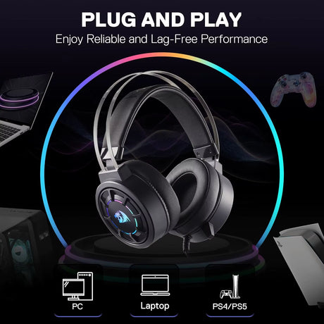 H314 RGB Gaming Headset - Wired Computer Headset with 40Mm Drivers, USB Connection, Lightweight Design, and Soft PU Lea