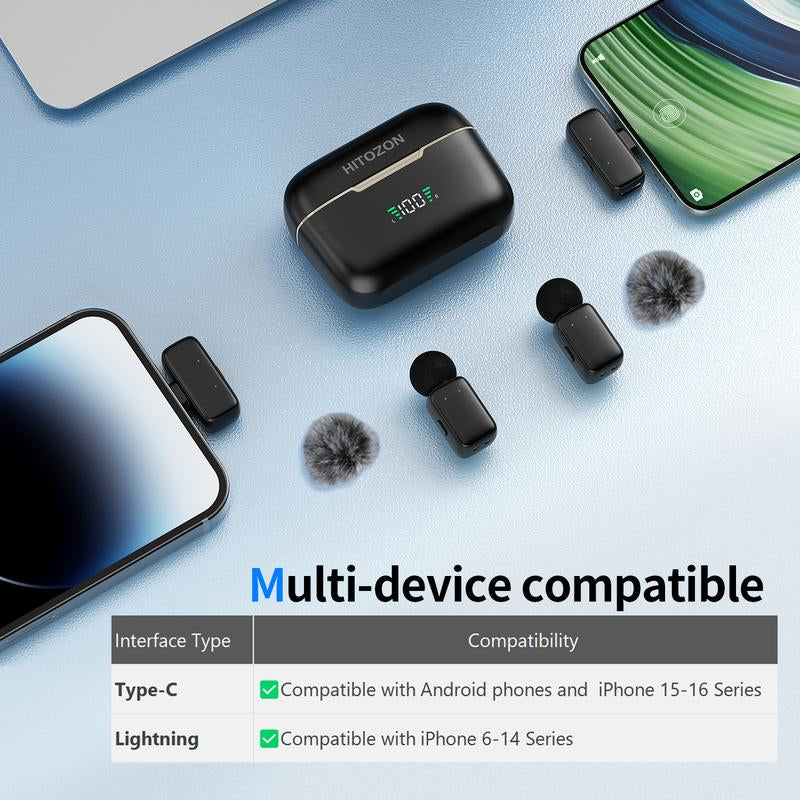 HITOZON Professional Wireless Lavalier Microphone for Smartphones,Plug-Play Lapel Mic with Innovative Al Voice Changing,Smart Noise Cancellation,Wireless Lapel Mic with Charging Case for Live Streaming,Interview,Podcast,Vlog
