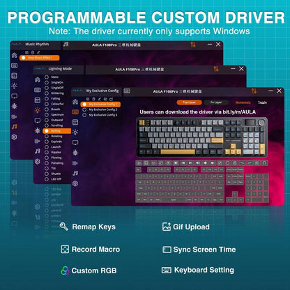 AULA F108 PRO Wireless Mechanical Gaming Keyboard - Full Size, 8000mAh Battery, RGB Backlit, Hot Swappable PBT Keycaps