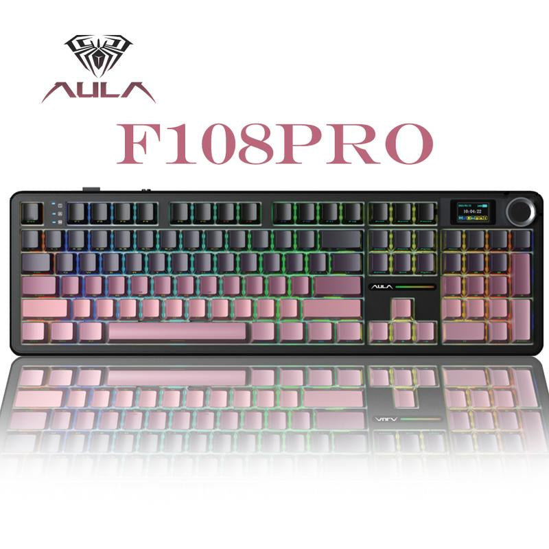 AULA F108 PRO Wireless Mechanical Gaming Keyboard - Full Size, 8000mAh Battery, RGB Backlit, Hot Swappable PBT Keycaps