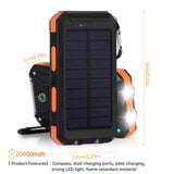 Orange Solar Power Bank 20000Mah Charging Portable Charger Phone External Battery with SOS Flashlight 2-USB Outdoor Power Bank