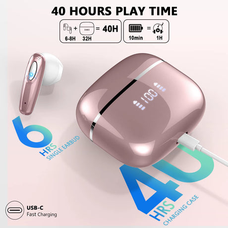 Wireless Earbuds, Bluetooth 5.3, 4 ENC Noise Canceling Mic, 40H LED Display Charging Case, IP7 Waterproof In-Ear Earbuds.