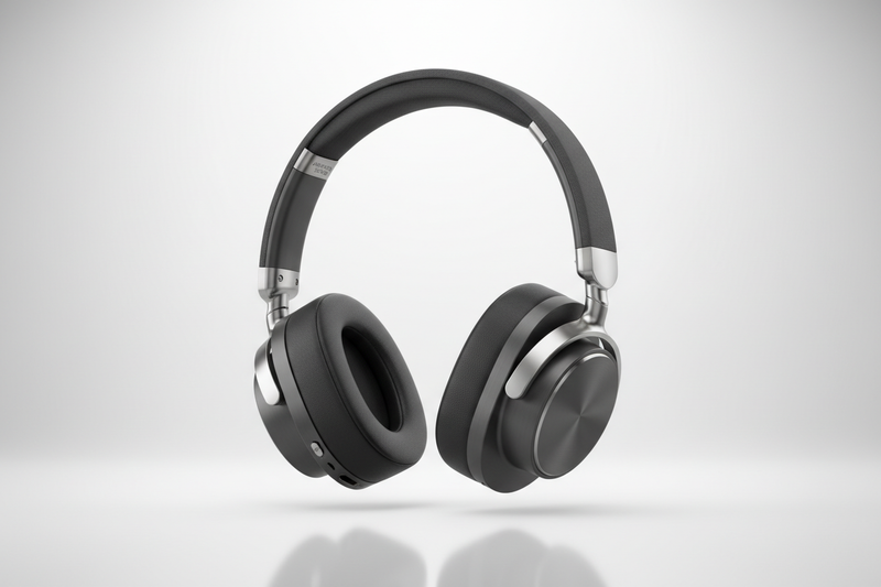 a pair of headphones in a professional ecommerce presentations ad style