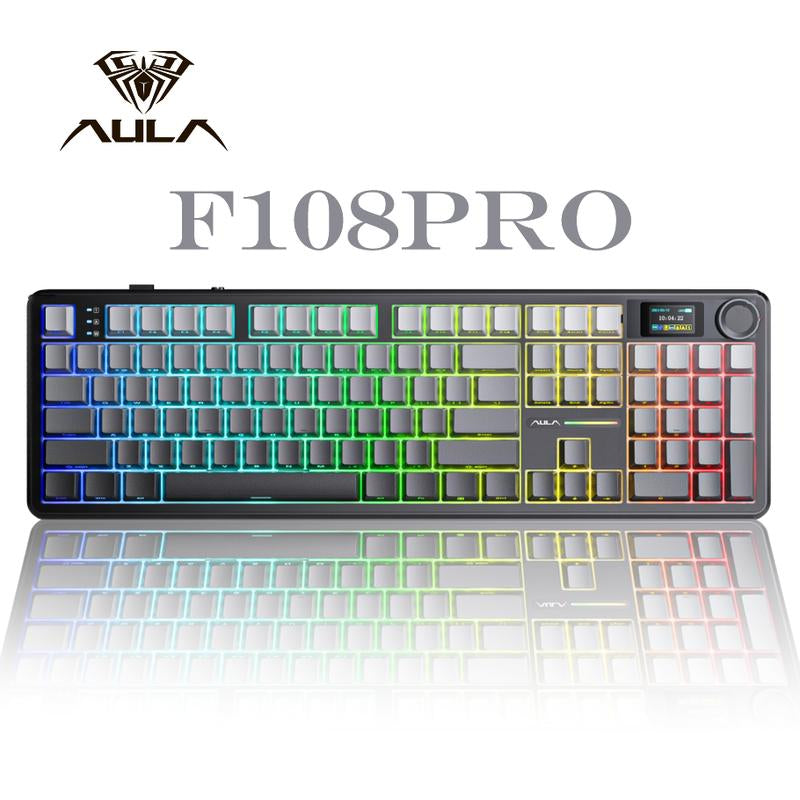 AULA F108 PRO Wireless Mechanical Gaming Keyboard - Full Size, 8000mAh Battery, RGB Backlit, Hot Swappable PBT Keycaps
