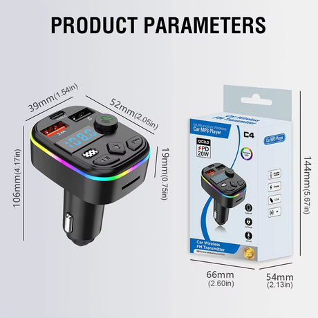 Hands Free Wireless Car Kit Car MP3 Player Bluetooth-Compatible 5.3 Support TF Card U Disk Cell Phone Charger Car FM Transmitter