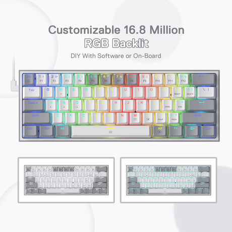 K617 Fizz 60% Wired RGB Gaming Keyboard, 61 Keys Hot-Swap Compact Mechanical Keyboard Red Switch