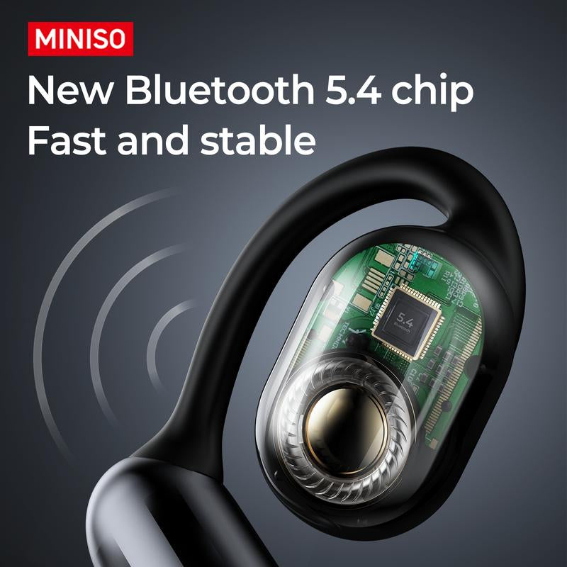 MINISO OWS Bluetooth Earphones, Digital Battery Display, Wireless Headset Headphones, IPX5 Waterproof & Sweatproof, Bluetooth for Gym, Traveling Gadgets, Gift Ideas for Men & Women