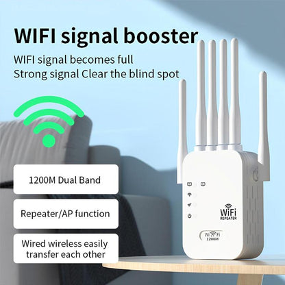 Wifi Extender 2025 with 6 Antennas, 1200Mbps Dual Band Booster, 12,000 Sq.Ft Coverage, Supports 100 Devices, Repeater & Ethernet Port