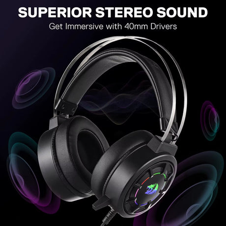 H314 RGB Gaming Headset - Wired Computer Headset with 40Mm Drivers, USB Connection, Lightweight Design, and Soft PU Lea