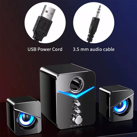 Computer Speakers System Stereo Bass Subwoofer for Desktop Laptop USB Wired Desktop PC Speaker with RGB LED Light 3.5Mm Jack