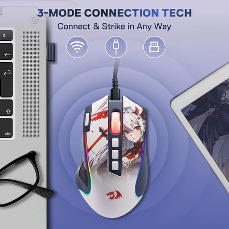 M612AK PRO RGB Gaming Mouse 8000 DPI Wired/Wireless Optical Mouse 9 Programmable Buttons 7 Backlit Modes