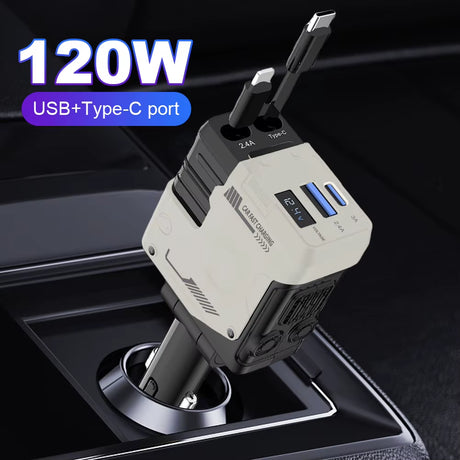 USB-C and USB-A multi-port car charger for iPhone and Samsung