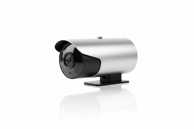 professional image of a security camera with white background and reflexion from underneath